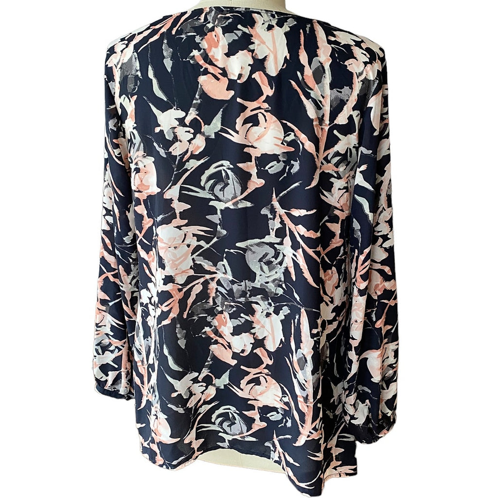 JUICY COUTURE Blue & Pink Floral Crystal Stones Blouse NWT ~ Women's LARGE