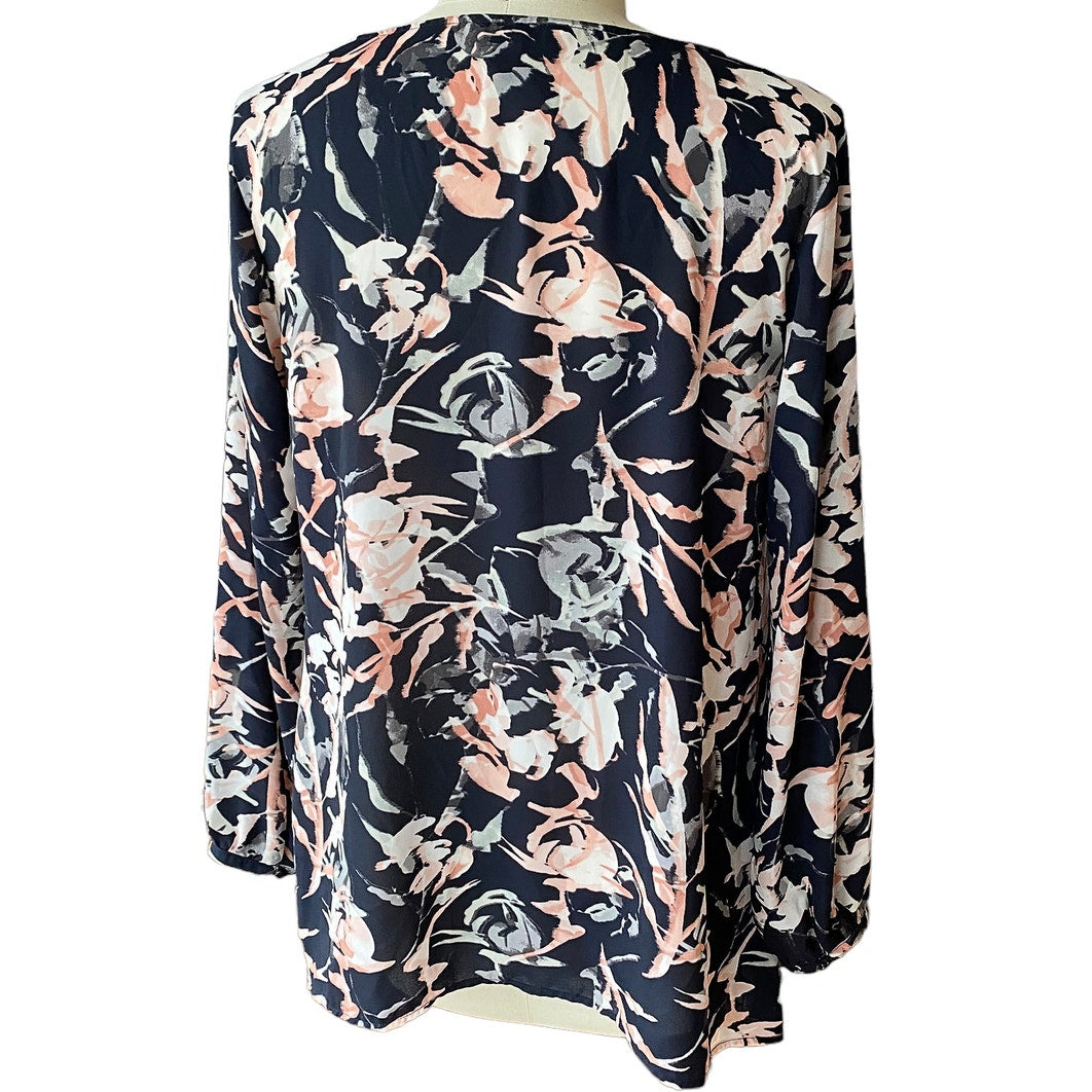 JUICY COUTURE Blue & Pink Floral Crystal Stones Blouse NWT ~ Women's LARGE