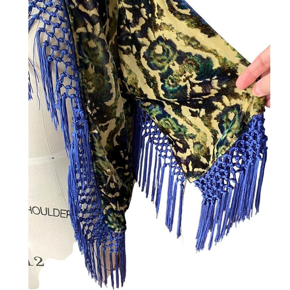 NWT ~ URBAN OUTFITTERS Bohemian Velvet Fringe Boho Poncho Open Sheer Kimono