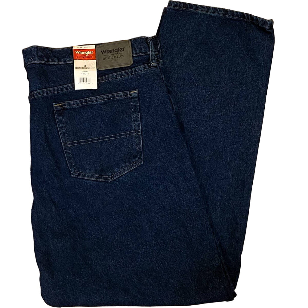 NWT ~ Men's WRANGLER Denim Dark Stonewash Straight Blue Jeans ~ 42 x 32