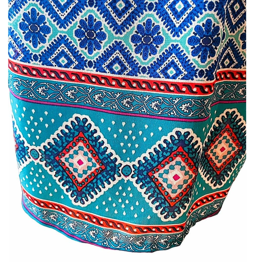NWT ~ Bohemian Short Blue Boho Paisley Sleeveless Dress ~ Women's Size LARGE
