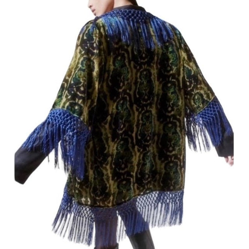 NWT ~ URBAN OUTFITTERS Bohemian Velvet Fringe Boho Poncho Open Sheer Kimono
