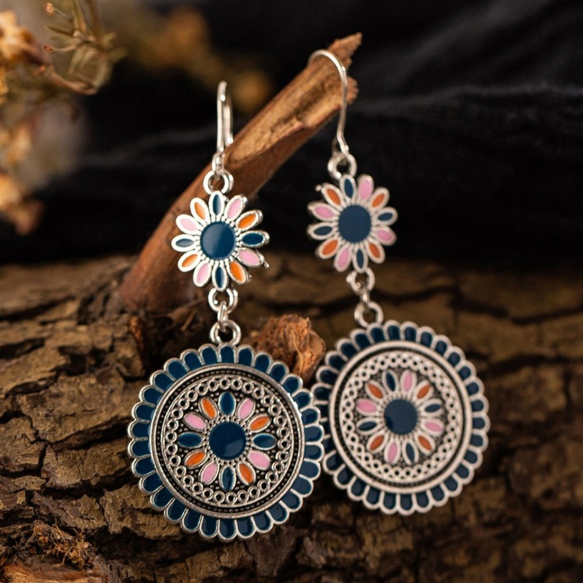 NWOT Ladies Boho Silver Multicolored Bohemian Earrings ~ BRAND NEW ~ Dark Blue