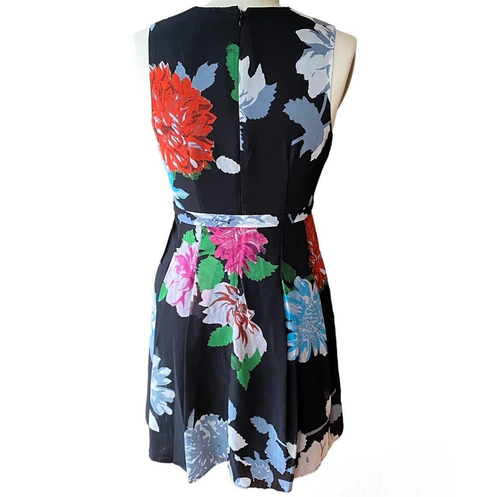 NWT ~ KIRNA ZABETE Black Multicolor Top Wrap Floral Dress ~ Women's Size 10