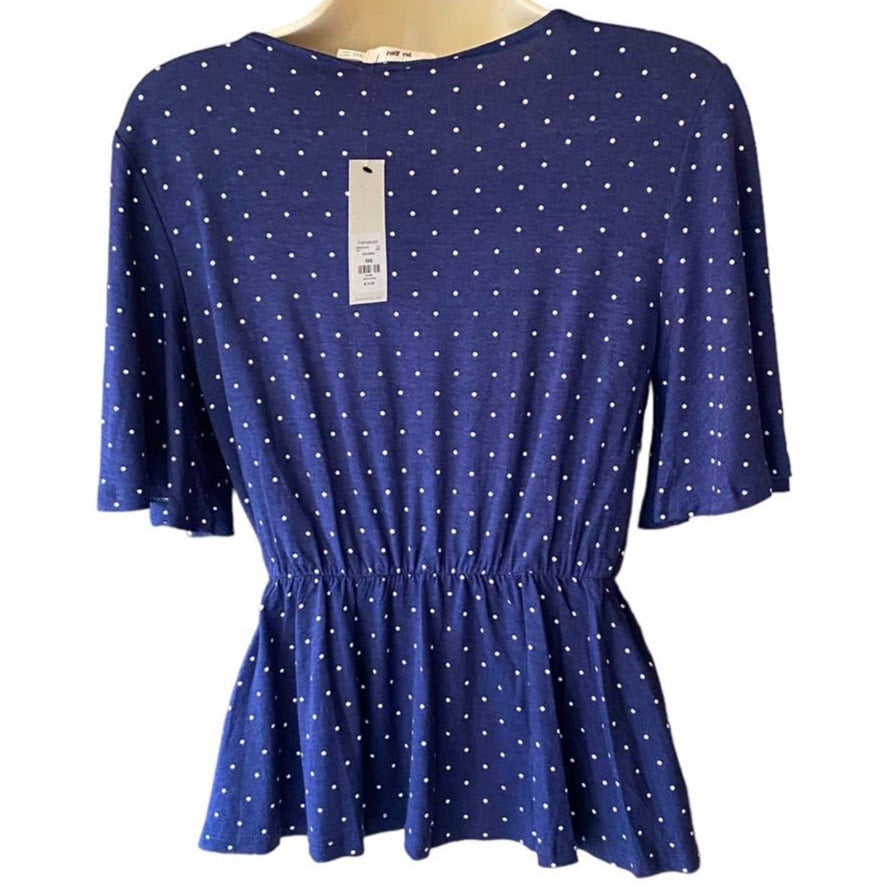 NWT~ FRANCESCA'S MI AMI Navy Blue & White Bell Sleeve Wrap Top ~ Women's XXS