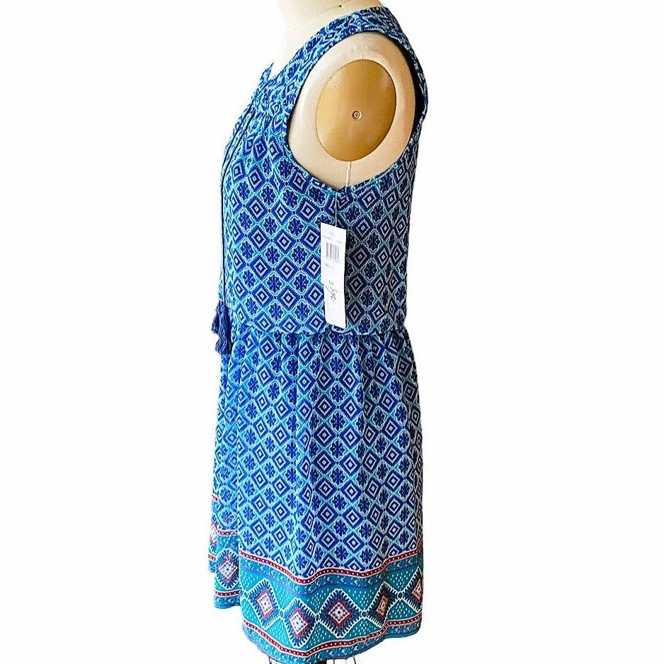 NWT ~ Bohemian Short Blue Boho Paisley Sleeveless Dress ~ Women's Size LARGE