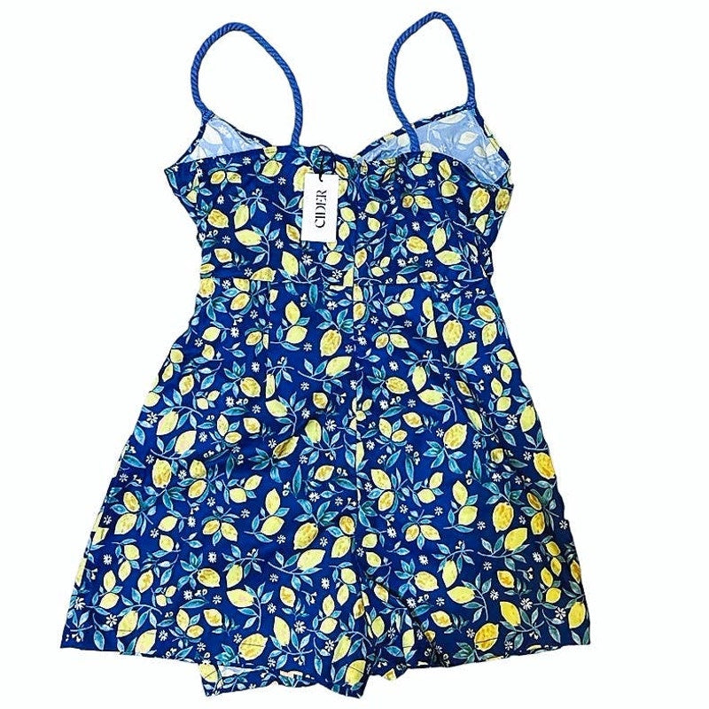 NWT ~ CIDER Short Blue with Yellow Lemons Wrap SKORT Dress ~ Women's Size MEDIUM