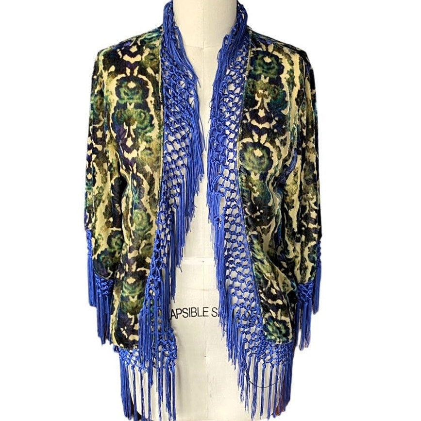 NWT ~ URBAN OUTFITTERS Bohemian Velvet Fringe Boho Poncho Open Sheer Kimono