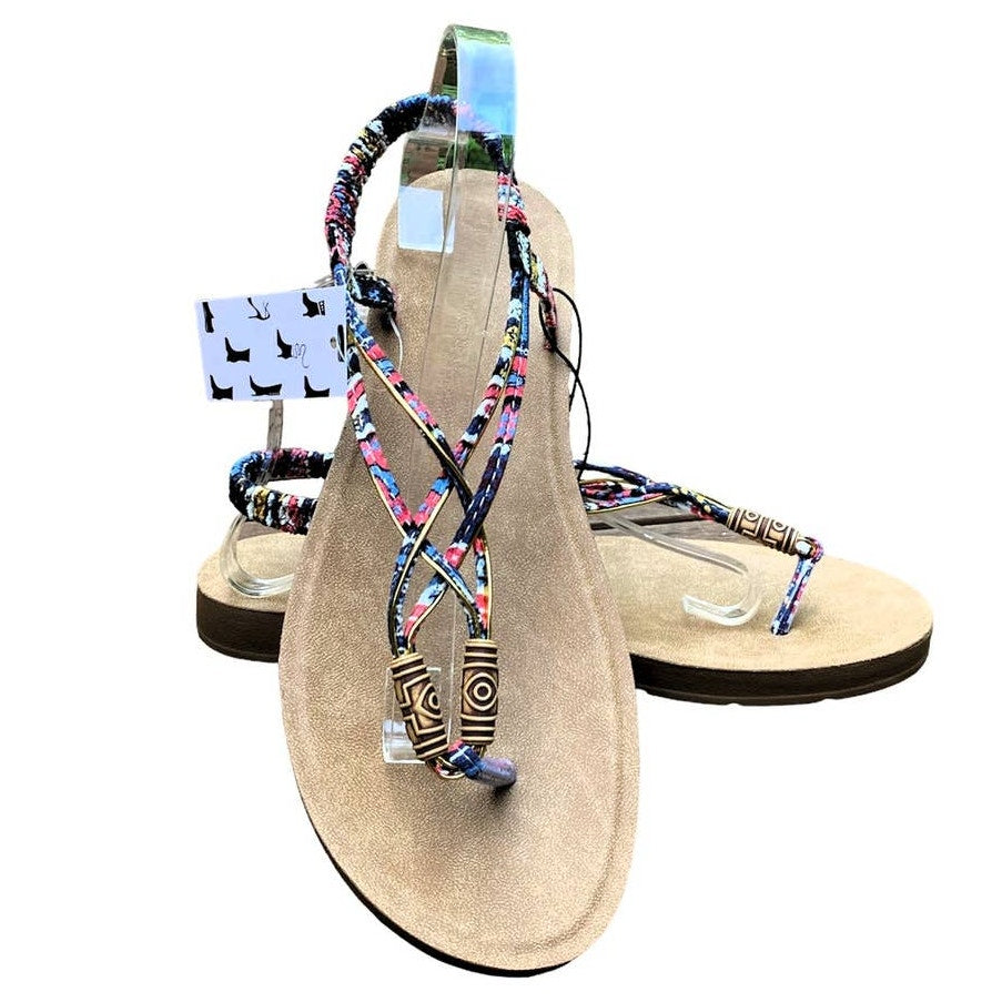 NWT ~ Bohemian Gold & Multicolor Flat Boho Strappy Sandals Shoes ~ Women's 11
