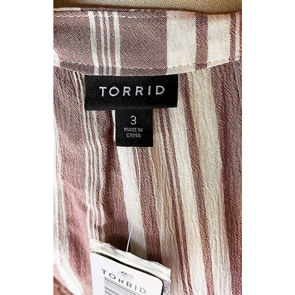 NWT ~ TORRID Brick Red Stripe Rayon Goddess Blouse Top ~ Women's Size 3 ( 3X )