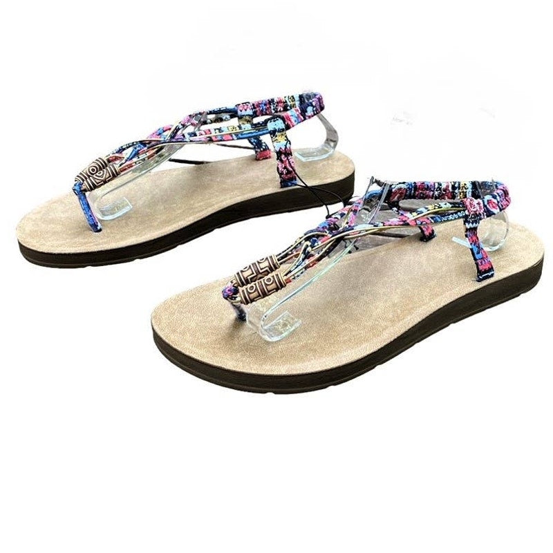 NWT ~ Bohemian Gold & Multicolor Flat Boho Strappy Sandals Shoes ~ Women's 11