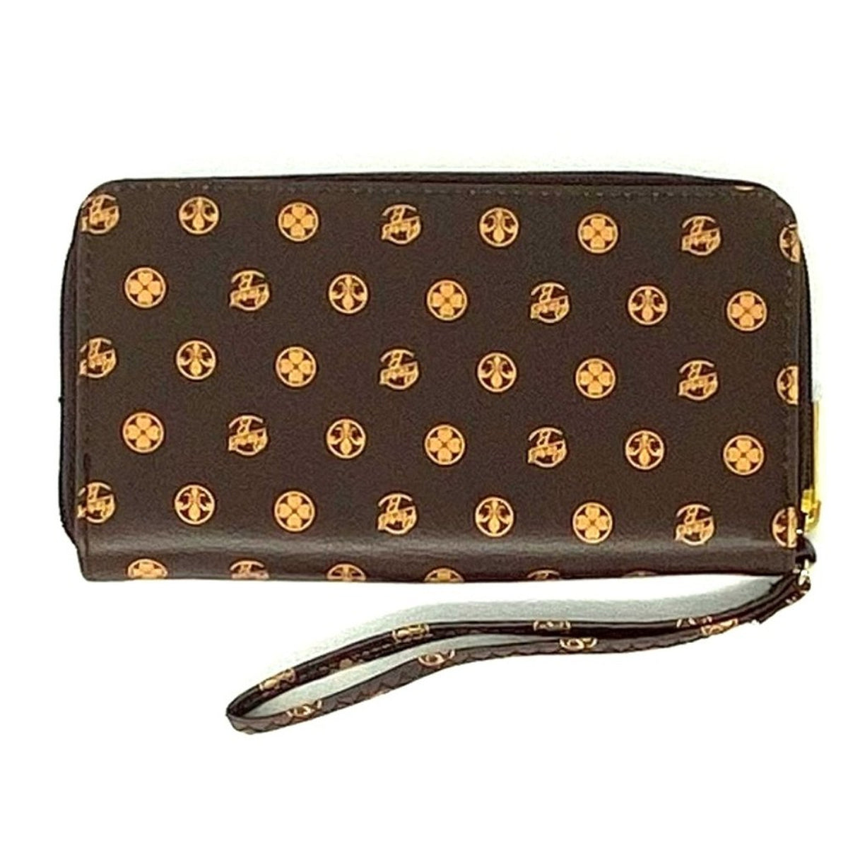 BRAND NEW Brown Floral Fleur di Lis Print WALLET ~ NWOT Designer Luxury Wristlet