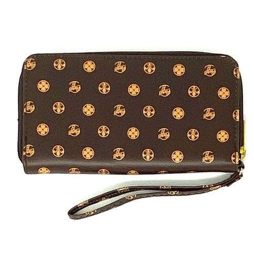 BRAND NEW Brown Floral Fleur di Lis Print WALLET ~ NWOT Designer Luxury Wristlet